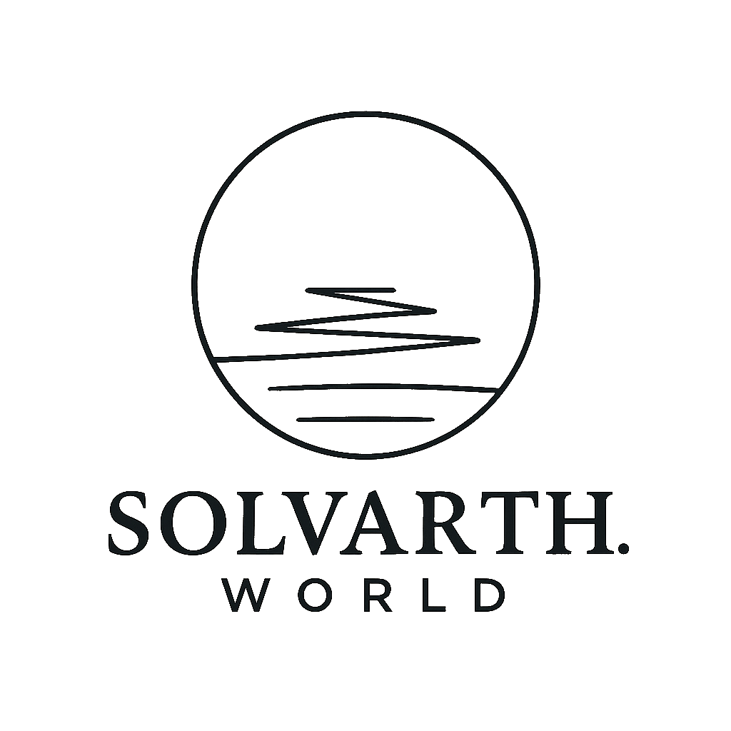 Solvarth Logo: Two veiled suns over a serene lake, symbolizing patient return and actuarial harmony